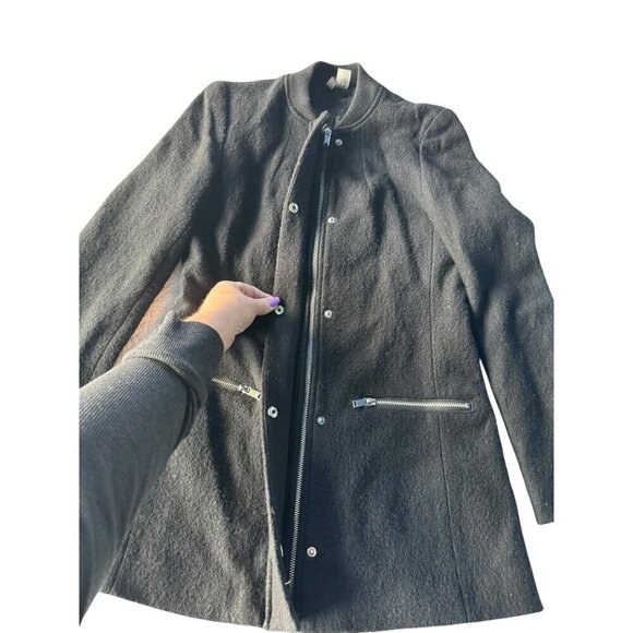 H&M Divided Women's Sz 8 Black Wool Blend Boucle Zip & Snap Up Coat Jacket - Picture 8 of 10